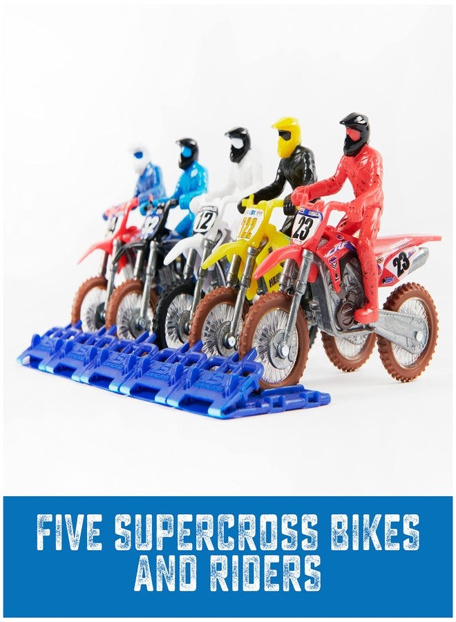 Supercross, Authentic 5-Pack of 1:24 Scale Die-Cast Motorcycles with Rider Figure, Toy Moto Bike for Kids and Collectors Ages 3 and up - Image 3